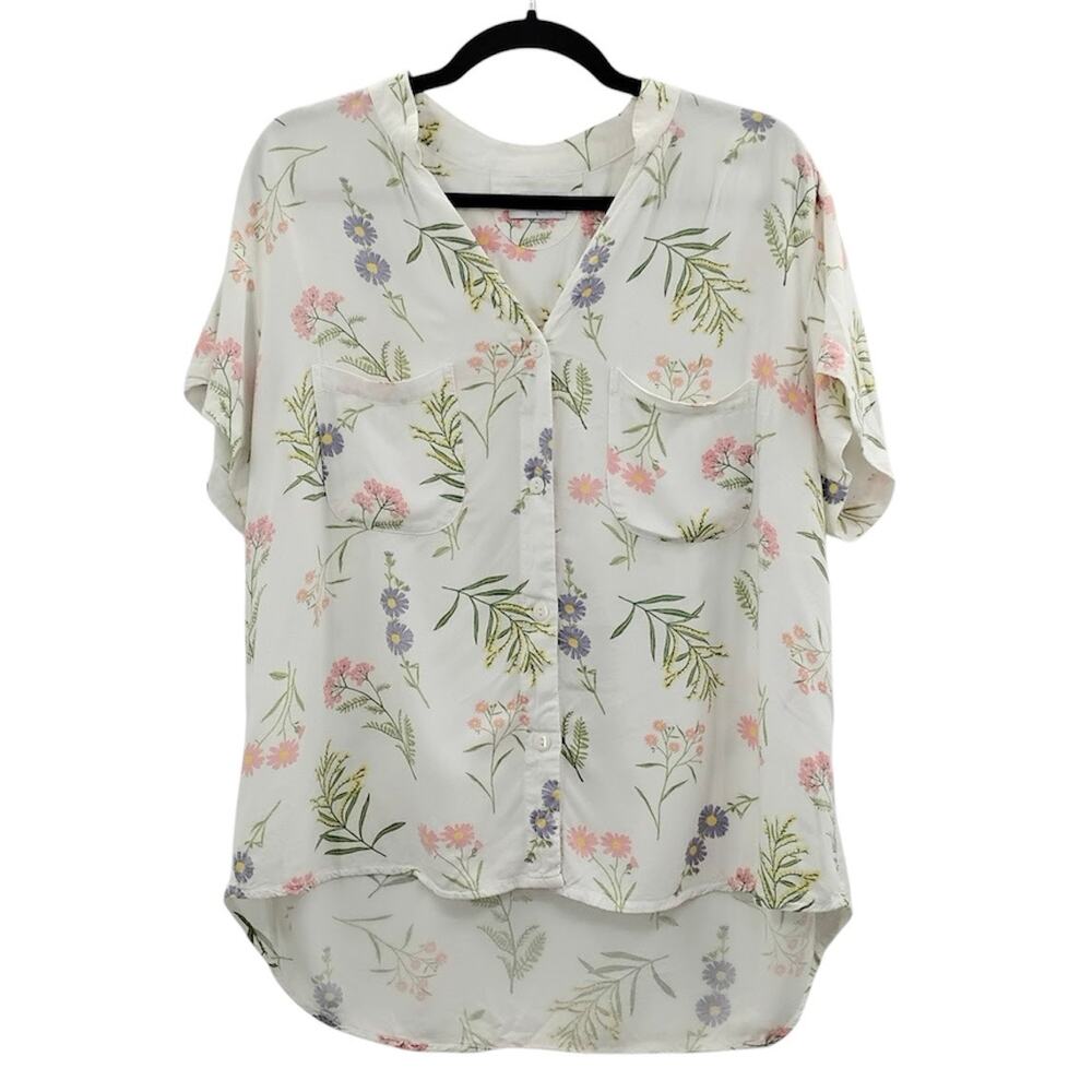 Piyama Maggie Pajama Top Wild Flower Print Short Sleeves Floral Size Large